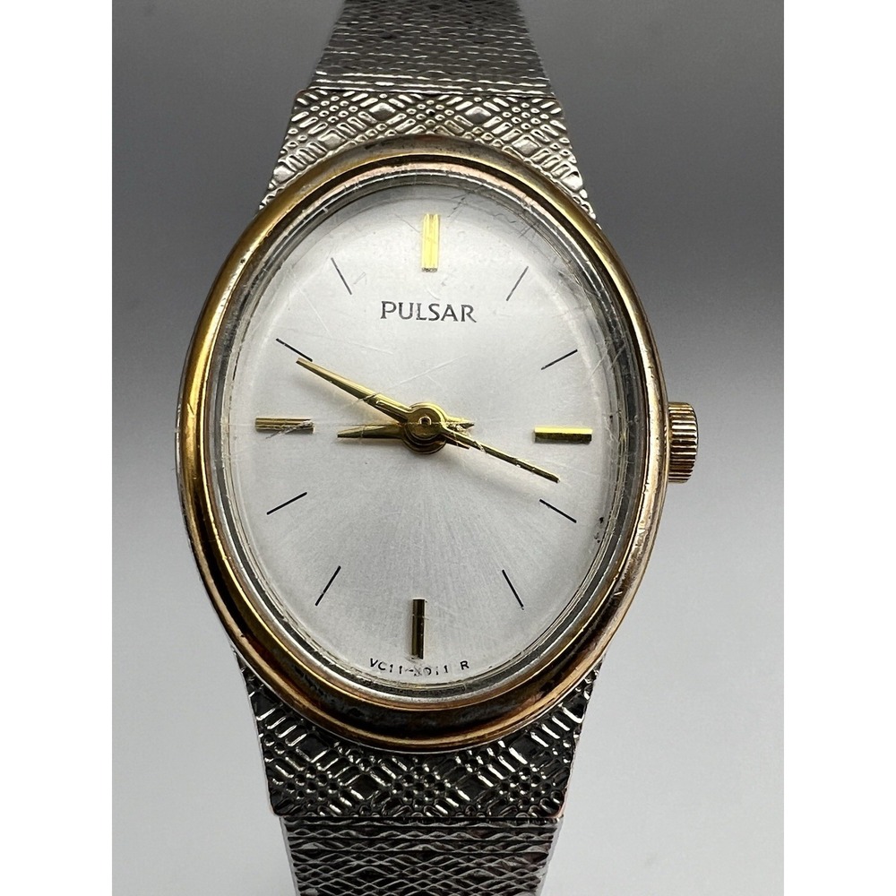 Vtg Pulsar Quartz Women Two Tone Dress Watch VC11-X001 Adjustable Size Old Money